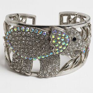 Vintage Sparkling Elephant Cuff Bracelet  AB Rhinestone Statement Piece